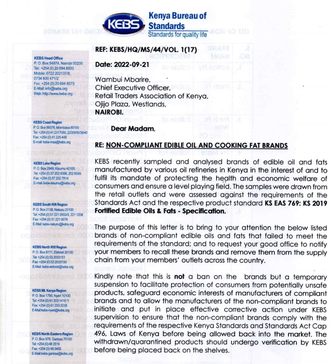 Cofek_Kenya's tweet image. #CofekRedAlert: @KEBS_ke lists several edible oils as non-compliant. Whether KEBS does PR or not, we urge consumers to immediately stop using Rina, Fresh Fri, Fry Mate, Tilly, Top Fry, Salit, Bahati Fry and others listed. Consumers are not guinea pigs on potential carcinogens