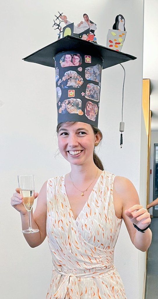 __Sara_W_'s tweet photo. Throwback to a month ago, when I finally got my traditional hat and less traditional sword. 🥳 Big thanks to everyone who was a part of this journey and especially those who built the hat (@ChHerok &amp; co) and got me a sword. 😀 
#PhDone #compchem #MasterSword https://t.co/NGs0LWTMxD