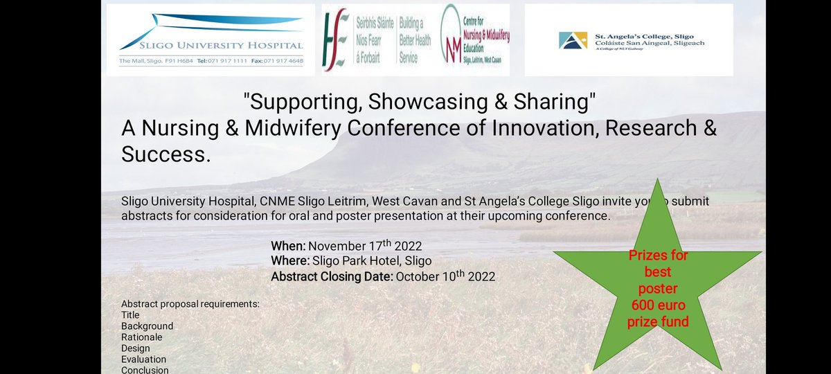 Teresa Donnelly (@teresadt22401ie) on Twitter photo Date change Nursing & Midwifery conference call for abstracts for oral and poster presentation. Prizes for best poster <a href="/CNMESligo/">CNME Sligo, Leitrim and West Cavan</a> <a href="/NMPDUNorthWest/">NMPDUNorthWest</a> <a href="/CDONMSaolta/">ChiefNurse</a> <a href="/chiefnurseIRE/">CNO's Office</a> <a href="/donnellymichele/">Michelle Donnelly</a> <a href="/sligeach123/">michelle</a> <a href="/selene_nurse/">Selene Daly</a> <a href="/VikkiSheeran/">Vikki Sheeran</a> <a href="/clairedmcguire/">Claire McGuire</a> <a href="/StAngelasSligo/">ATU St Angelas</a> <a href="/MargaretGiven5/">Margaret Given</a> Date change Nursing & Midwifery conference call for abstracts for oral and poster presentation. Prizes for best poster <a href="/CNMESligo/">CNME Sligo, Leitrim and West Cavan</a> <a href="/NMPDUNorthWest/">NMPDUNorthWest</a> <a href="/CDONMSaolta/">ChiefNurse</a> <a href="/chiefnurseIRE/">CNO's Office</a> <a href="/donnellymichele/">Michelle Donnelly</a> <a href="/sligeach123/">michelle</a> <a href="/selene_nurse/">Selene Daly</a> <a href="/VikkiSheeran/">Vikki Sheeran</a> <a href="/clairedmcguire/">Claire McGuire</a> <a href="/StAngelasSligo/">ATU St Angelas</a> <a href="/MargaretGiven5/">Margaret Given</a>