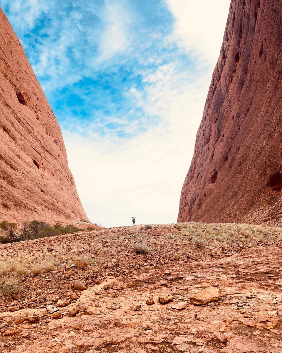 While this shot might be an illusion to make the person look tiny, if you get to experience Walpa Gorge at Kata Tjuta you will probably get the sensation that you feel small next to the giant rock walls.