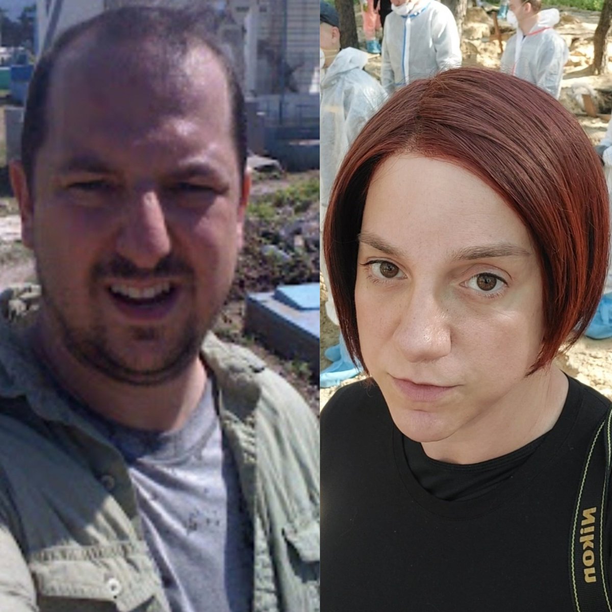 AshtonCirillo's tweet photo. On left: working in a cemetery in Leogane, Haiti after the 2010 earthquake brought bodies to the surface. 

On right: working in Izyum, Ukraine after the Russian terrorists created mass graves of Ukrainian victims. 

It is never easy. https://t.co/QjJKMML80Q