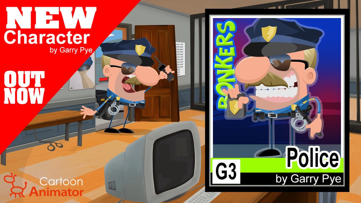 PyeGarry's tweet photo. The Bonkers Policeman is on patrol! This G2 character by #GarryPye for #CartoonAnimator comes with some great props and is available now at https://t.co/cXI0i7kgPV

Follow me for more at https://t.co/HBbvzgfQyC

#CTA #2DAnimation https://t.co/PNBB7e3zgo