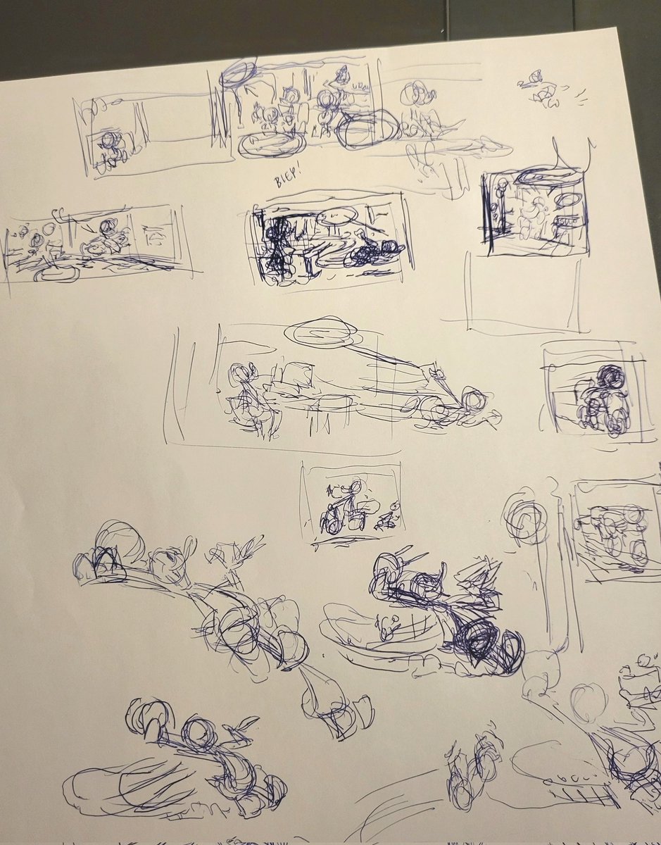 First scribbles for the page, there's usually a lot of searching involved. Unless you do your own writing you get provided with rough drawings from the writer. How far I stray varies per comic. In this case Gerard Leever (and Mathys vd Harst) already did half of the work for me. 