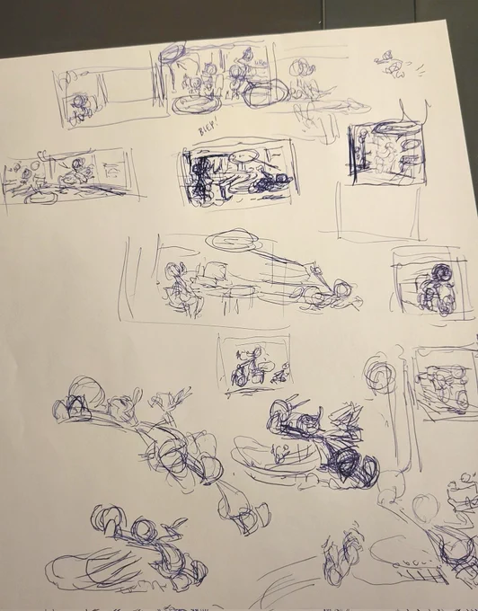 First scribbles for the page, there's usually a lot of searching involved. Unless you do your own writing you get provided with rough drawings from the writer. How far I stray varies per comic. In this case Gerard Leever (and Mathys vd Harst) already did half of the work for me. 
