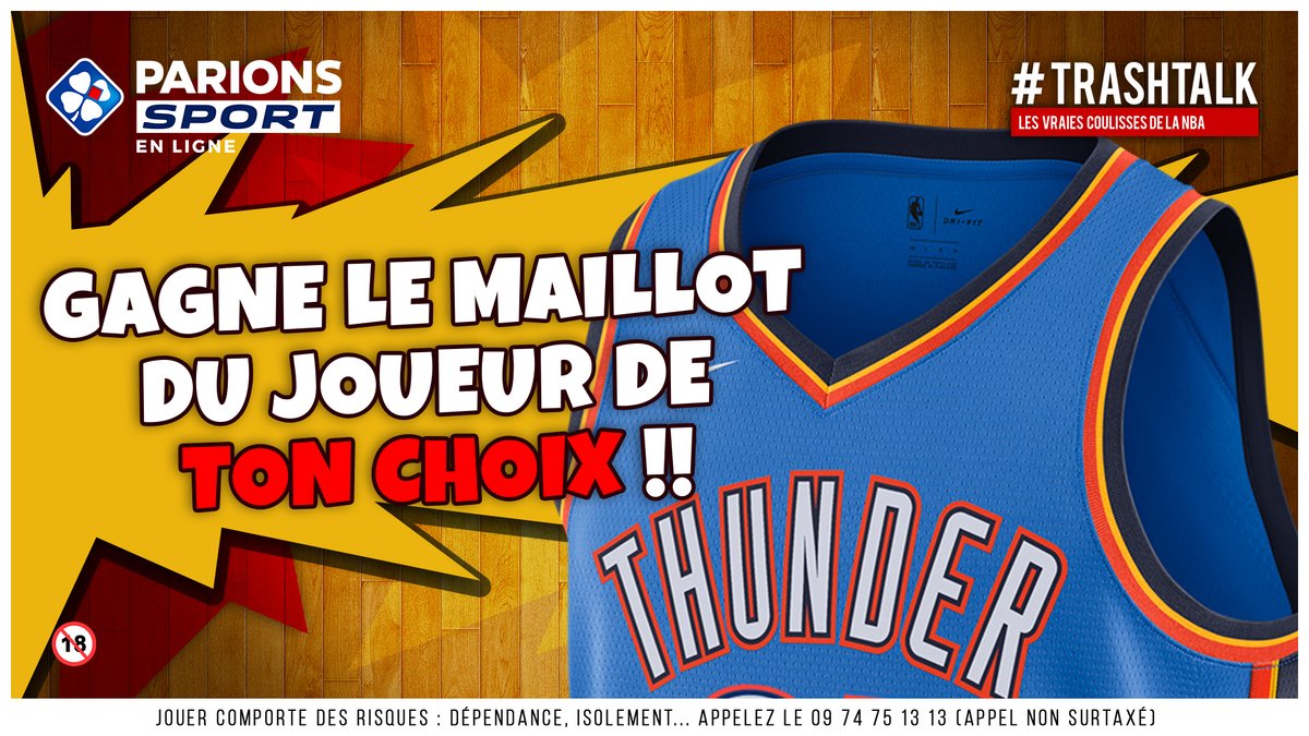 🎁 JEU-CONCOURS ! 🎁 Avec les #30PREVIEWSEN30JOURS, TrashTalk et ParionsSport te font gagner 1 maillot par jour !! 😱 🚨 GAGNE LE MAILLOT DU JOUEUR DE TON CHOIX CHEZ LE THUNDER !! 🚨 Pour participer : 1⃣ RT CE TWEET 2⃣ FOLLOW @TRASHTALK_FR ET @PARIONSSPORT (TAS LE 02/10)