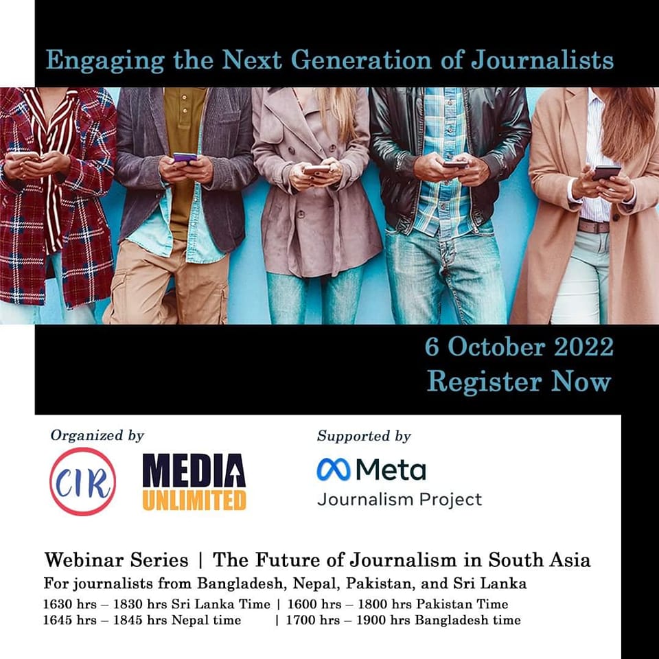 MediaUnlimitd's tweet photo. #Journalists need to keep evolving. The #digital disruption in #journalism has completely changed the #media. Struggling? Register for 𝐄𝐧𝐠𝐚𝐠𝐢𝐧𝐠 𝐭𝐡𝐞 𝐍𝐞𝐱𝐭 𝐆𝐞𝐧𝐞𝐫𝐚𝐭𝐢𝐨𝐧 𝐨𝐟 𝐉𝐨𝐮𝐫𝐧𝐚𝐥𝐢𝐬𝐭𝐬. Last date is September 26, 2022.
https://t.co/br4B5SubMK... https://t.co/UTpSkBoBRM