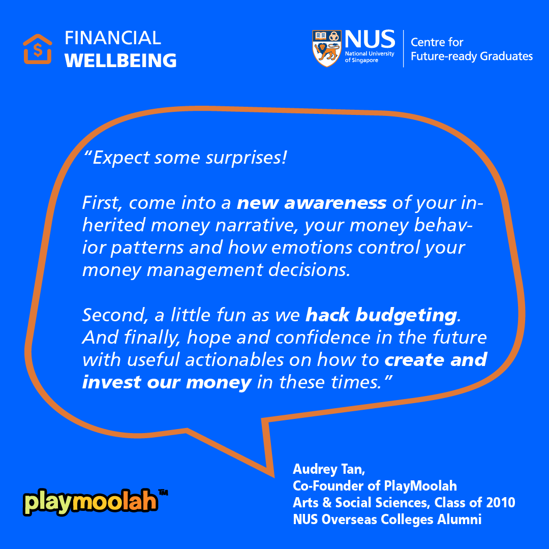 playmoolah's tweet photo. Registration for Financial Wellbeing – Introduction is open till September, calling all NUS grads and post-grads! Hear from what the students have shared about the module! 

To register: https://t.co/5HBabe4a1A

@NYCSG @audreytan @NUSingapore https://t.co/M2vqMOZNfm