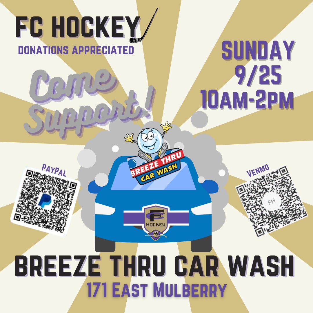 Come Support FC Hockey @ BreezeThru Carwash THIS SUNDAY, 10-2, get your clean on!  If you cannot make it, we would love if you would consider an electronic donation #AlwaysALambkin
