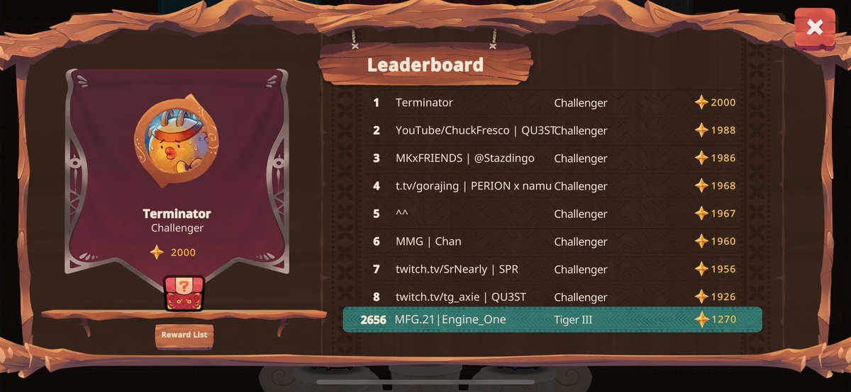 EngineOneGaming's tweet photo. 40/60 Stamina Grinded for Day 10!
Finally Entered Tiger III!
Hopefully push into Top 2k soon and fight with @OneLevelGuild in the arena!
I fought with Akachingo earlier!
Read it again ๐คฃ๐คฃ๐คฃ
#AxieOrigins #AxieCreator #Axie #AxieGameplay #AxieLeaderboard #P2E #PlayToEnjoy https://t.co/FXtzGaJhoI