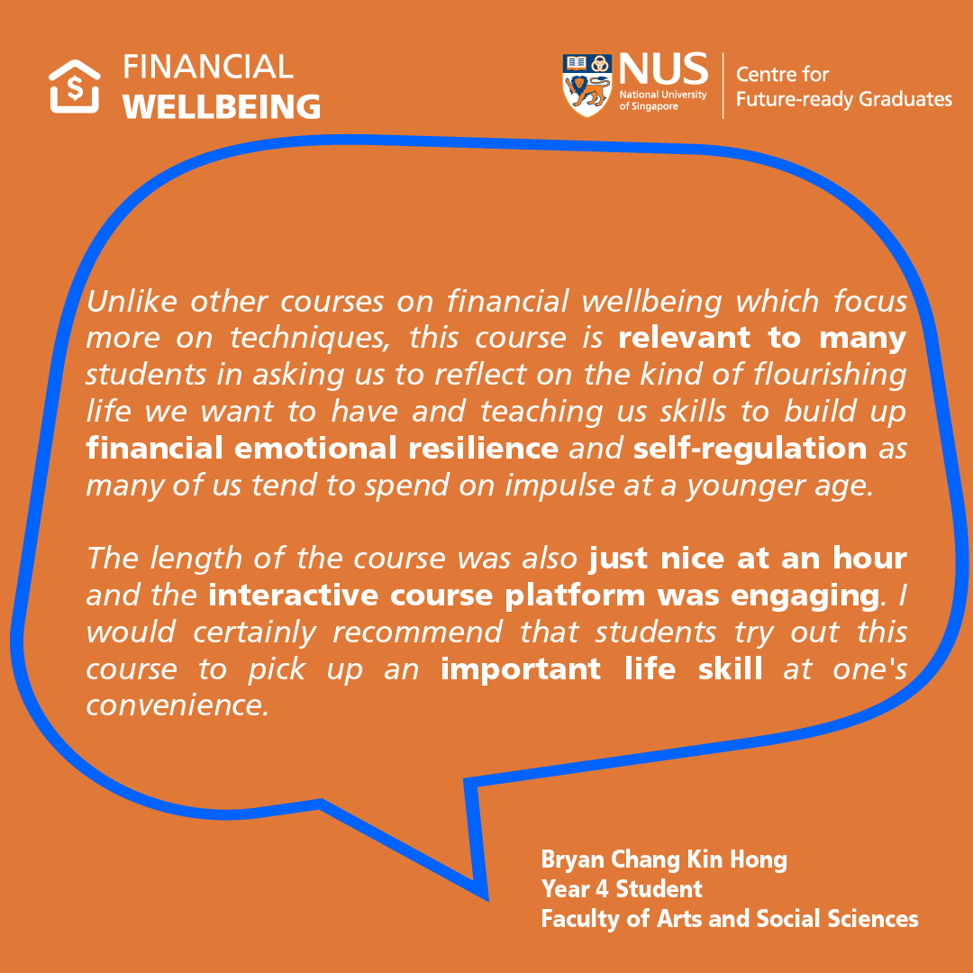 playmoolah's tweet photo. Registration for Financial Wellbeing – Introduction is open till September, calling all NUS grads and post-grads! Hear from what the students have shared about the module! 

To register: https://t.co/5HBabe4a1A

@NYCSG @audreytan @NUSingapore https://t.co/M2vqMOZNfm