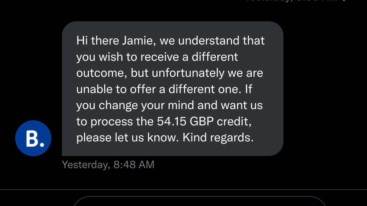 Stayed at @JurysInnsHotels back in June - power cut for one day. They've agreed to a night's refund (£150), but <a href="/bookingcom/">Booking.com</a> refusing to give it all to me! 

Absolute joke - never using them again!

I wonder what <a href="/MartinSLewis/">Martin Lewis</a> would say.
