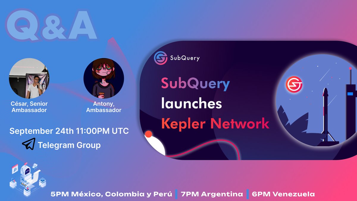 SubqueryU's tweet photo. Acompañanos al proximo AMA, el día 24 de Septiembre por medio del canal de Telegram en Español.

https://t.co/moy1Wxtp58 https://t.co/cwy4S3afuP