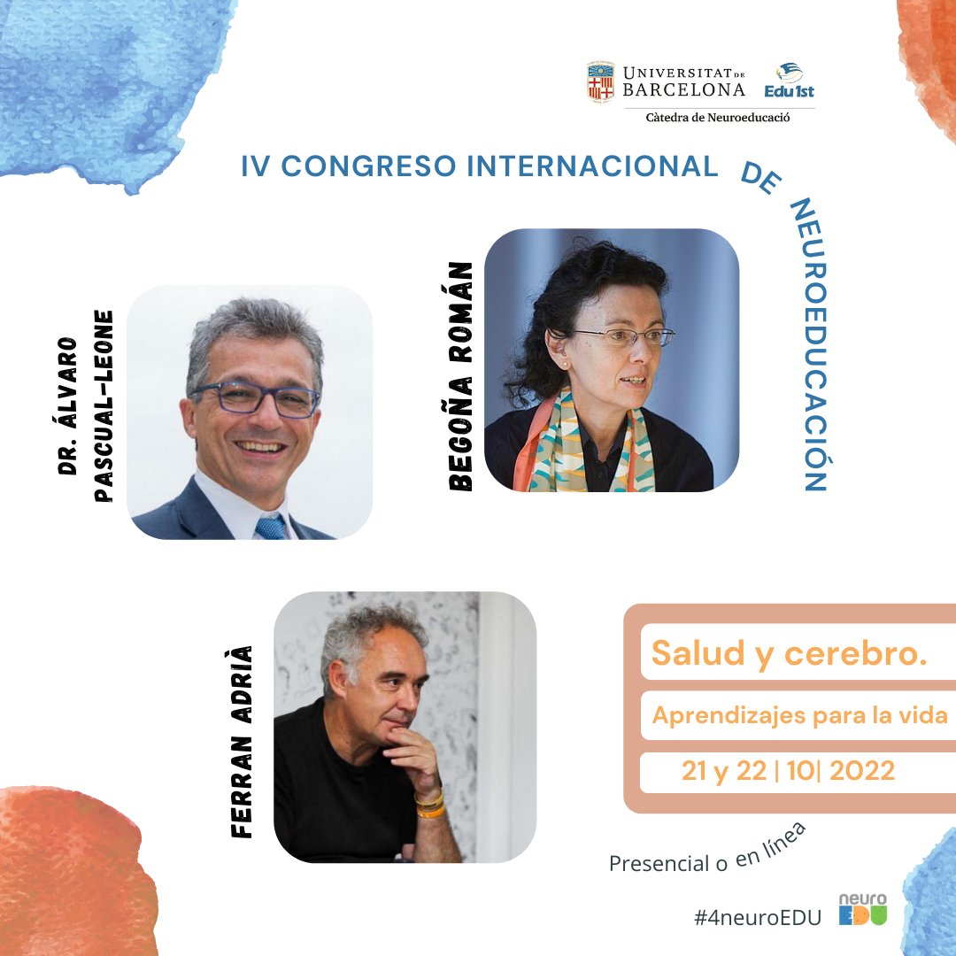 CatedraNEUROEDU's tweet photo. ¡Menos de un mes para la celebración del IV Congreso Internacional de Neuroeducación! Inscripciones abiertas hasta el 15 de octubre 2022: https://t.co/y0yHyxKCG7 https://t.co/ZSeQ6Y3uy8