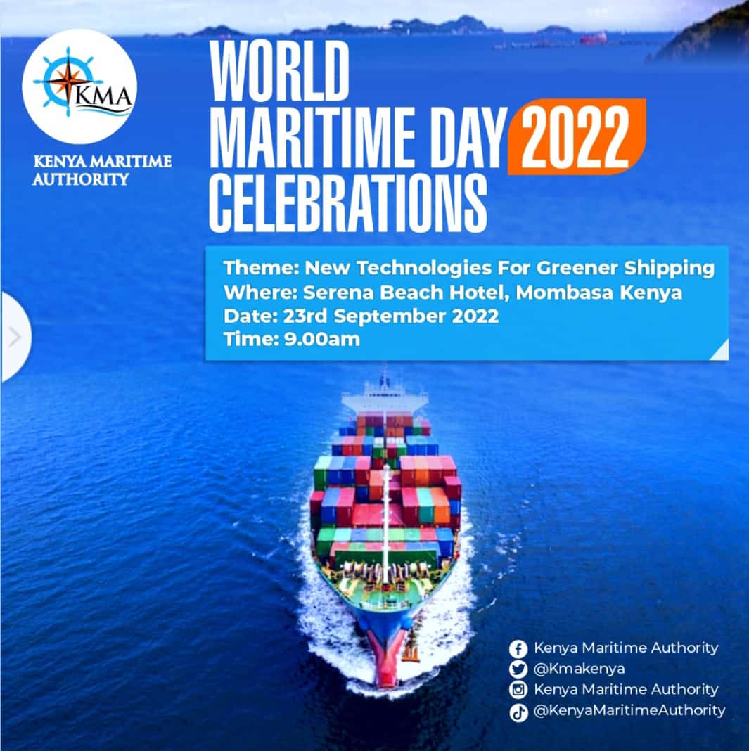 We join the Maritime fraternity in celebrating #Worldmaritimeday. This year's theme is 'New Technology For Greener Shipping'.
#wmd2022 @Kenya_Ports @kmakenya @FEAFFA @MsaPortCharter @KncciMombasa @MombasaCountyKe @A_S_Nassir @abud_jamal @nomskok