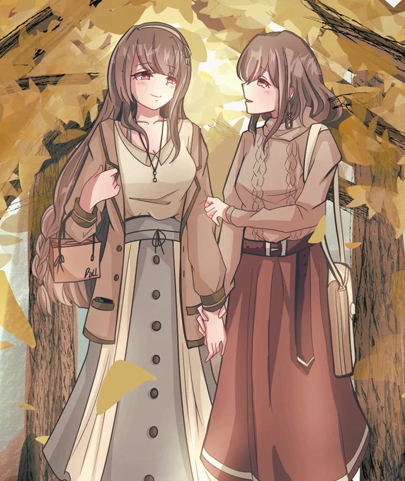 素敵なご依頼ありがとうこざいましたm(_ _)m秋服扶桑山城と銀杏並木(大きいサイズはpixivかFANBOXにあります) 