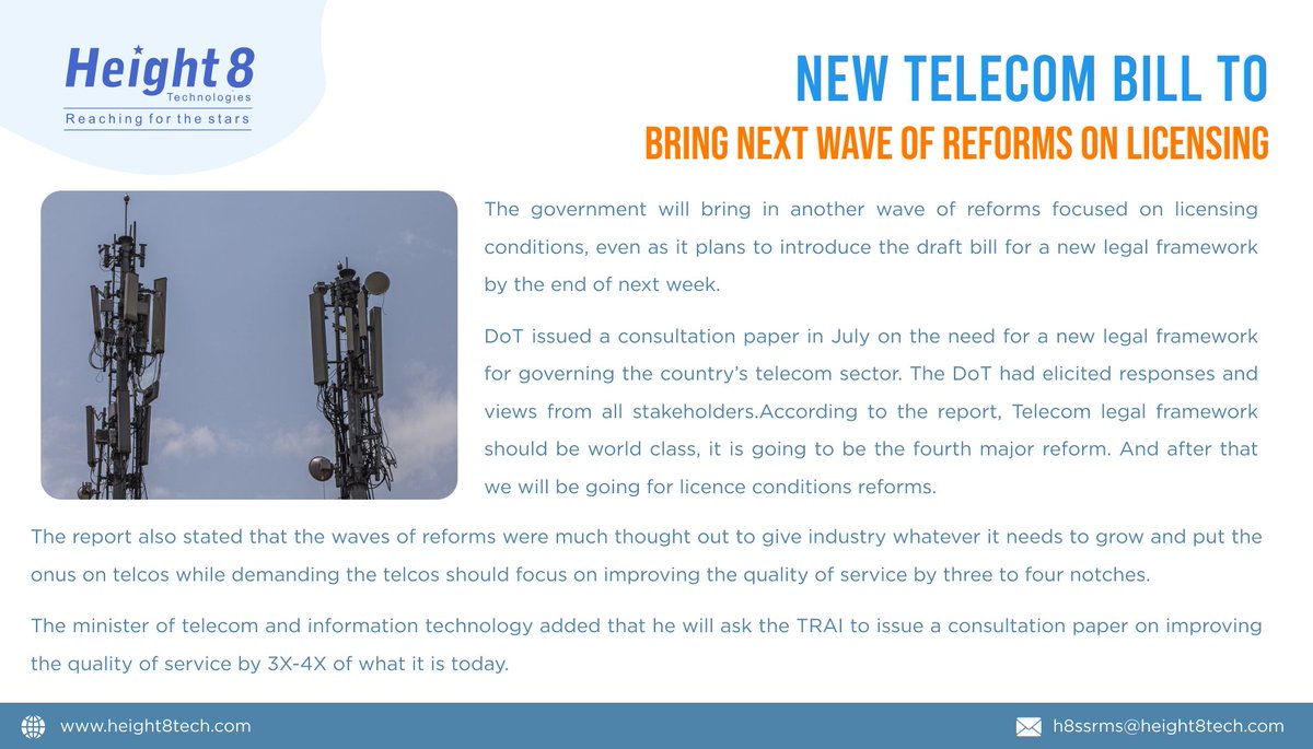 Height8Ltd's tweet image. New telecom bill to bring next wave of reforms on licensing.

Follow us for more such information.

#newsofindia #licensingreform #telecomlicense #telecombill  #india #IT #news #H8 #height8 #telecoms
