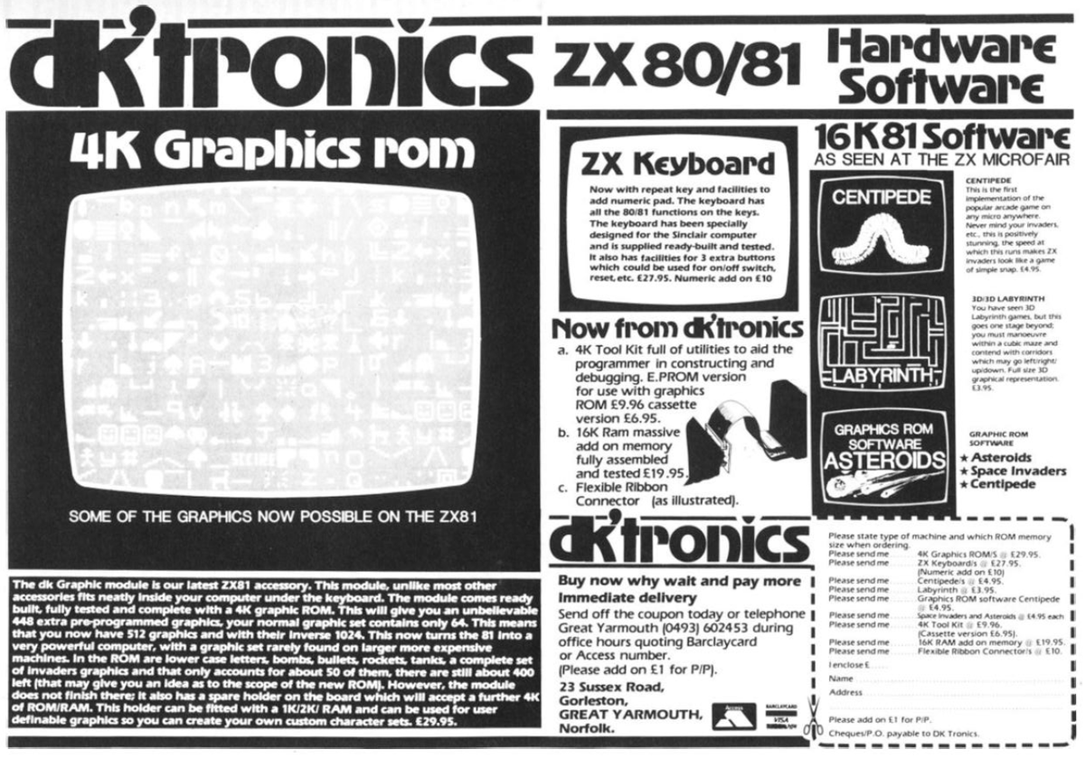 TakodanTweets's tweet photo. 1982 advert by #DKTronics and some of their #Sinclair #ZX80 #ZX81 stuff the sell https://t.co/AeojTwcpma