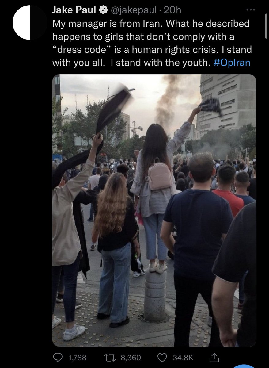 ImanOracle's tweet photo. Jake Paul هم در مورد #مهسا_امینی توییت زد! #IranOp https://t.co/EhOv3NSMLa
