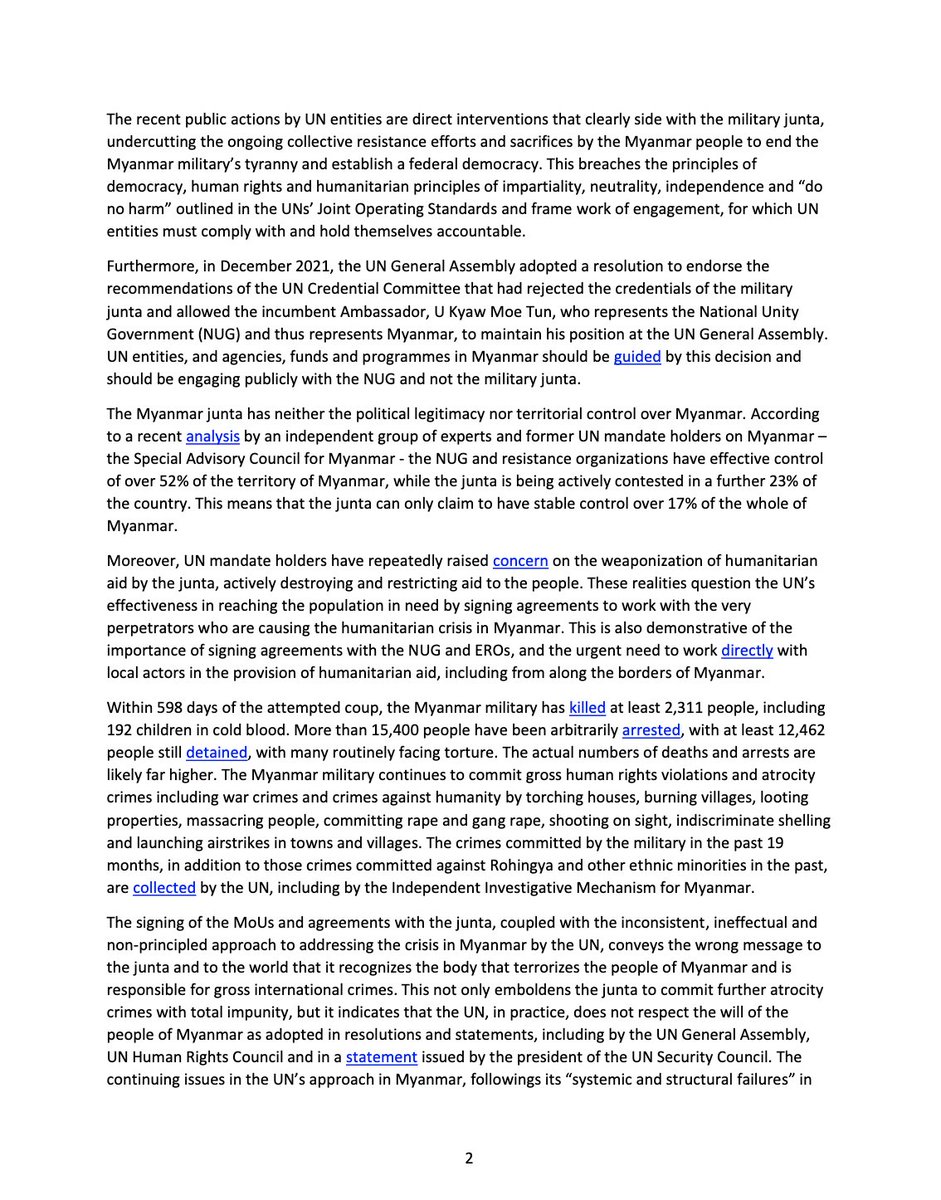 JusticeMyanmar's tweet photo. We are one of 638 orgs calling on UN entities to stop legitimising the #Myanmar junta! Instead, present letters of appointment, sign letters of agreement and MoUs with @NUGMyanmar &amp; ethnic revolutionary orgs. 

✋🏽🛑 STOP legitimising terrorist junta! https://t.co/TQ2kwsXnRk https://t.co/5su6rZWYV1