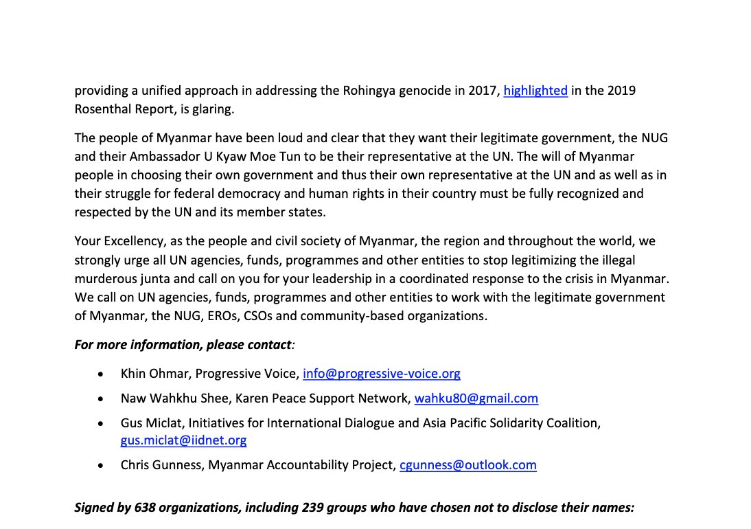 JusticeMyanmar's tweet photo. We are one of 638 orgs calling on UN entities to stop legitimising the #Myanmar junta! Instead, present letters of appointment, sign letters of agreement and MoUs with @NUGMyanmar &amp; ethnic revolutionary orgs. 

✋🏽🛑 STOP legitimising terrorist junta! https://t.co/TQ2kwsXnRk https://t.co/5su6rZWYV1