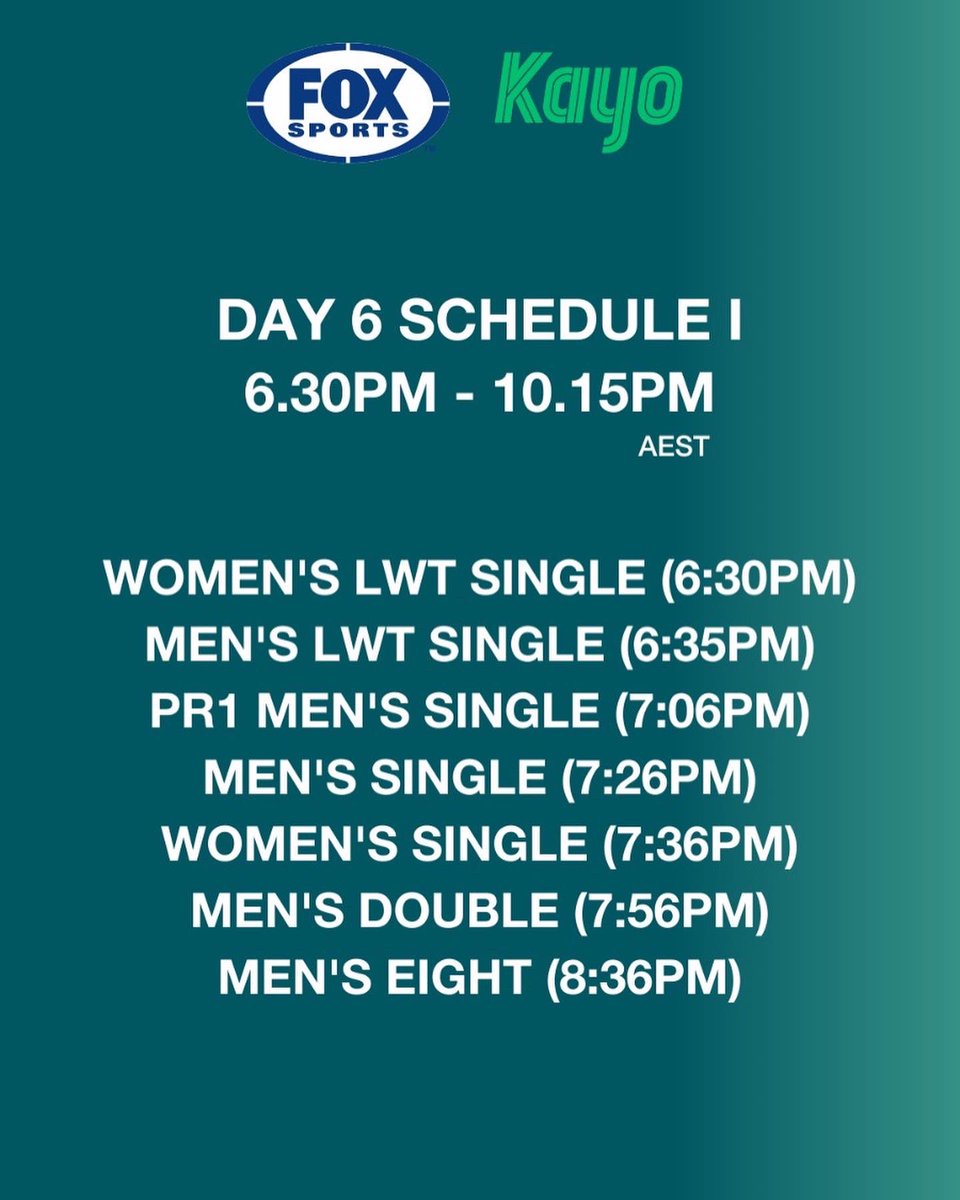 RowingAust's tweet photo. *Please take note that schedules may change due to the weather conditions.
We will endeavour to keep everyone updated.
Thank you for supporting the #ART๐ฆ๐บ
#WorldRowingChampionships2022 ๐จ๐ฟ
#ReadyToRace ๐ฆ๐บ๐ฆ๐บ
#RowForAustralia ๐ฆ๐บ๐ฆ๐บ๐ฆ๐บ๐ฆ๐บ
@TempurPedic
@BontRowing @_776BC @Coles https://t.co/SrxRwKTagk