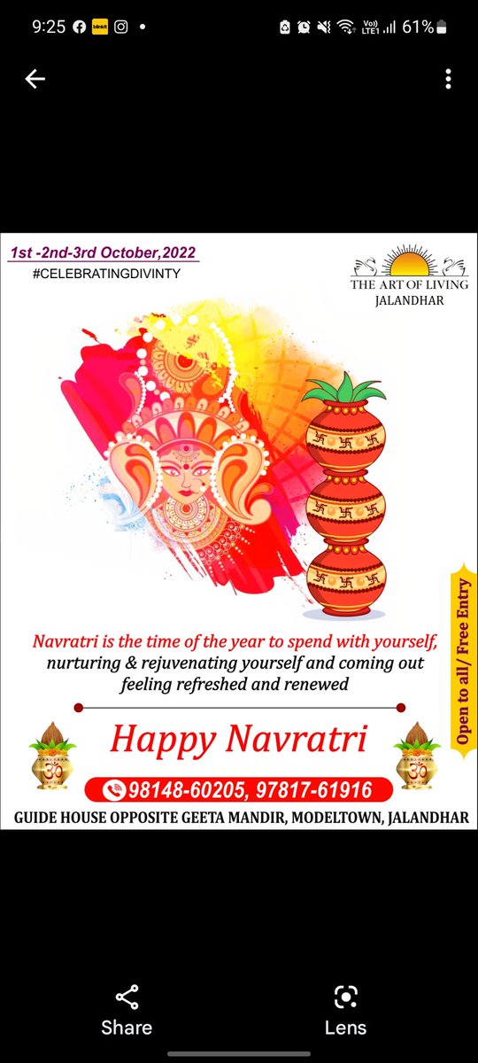 siddhant_86's tweet photo. With blessings of @SriSri .we are hosting  Navratri celebration in jalandhar, Punjab 
An experience not to be missed @ArtofLiving @jalartofliving  @AOLPunjab
#navratri2022 #celebratingdivinity https://t.co/giJt28lSqw