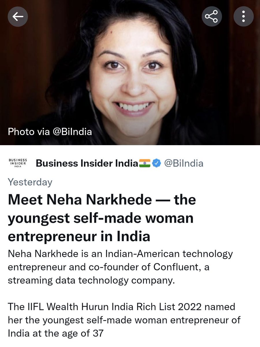 championswimmer's tweet photo. Tech journalism is actually seriously bad in India. 

Like this long ass headline and byline, and no mention of the fact that she created Kafka - a technology on which literally every realtime tech platform runs today (used by every large tech company under the sun) https://t.co/Qj4BzyQ9Ko