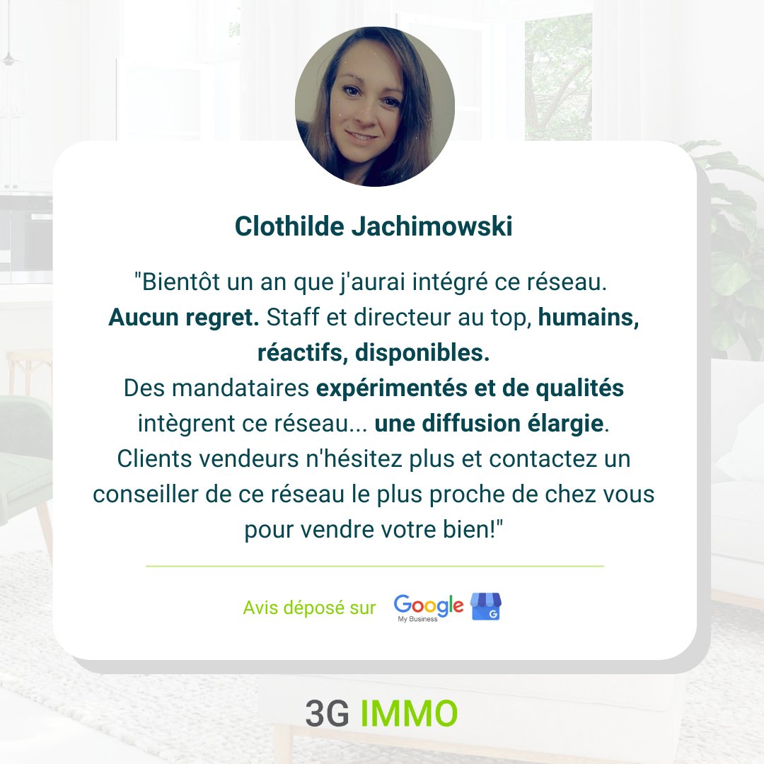 [PAROLES DE MANDATAIRES] 💬Parce ce qui nous motive un peu plus chaque jour, c'est aussi vos retours sur notre accompagnement ! Merci Clothilde Jachimowski 🙂

#3GIMMO #Mandataireimmobilier #Fiersdevous
