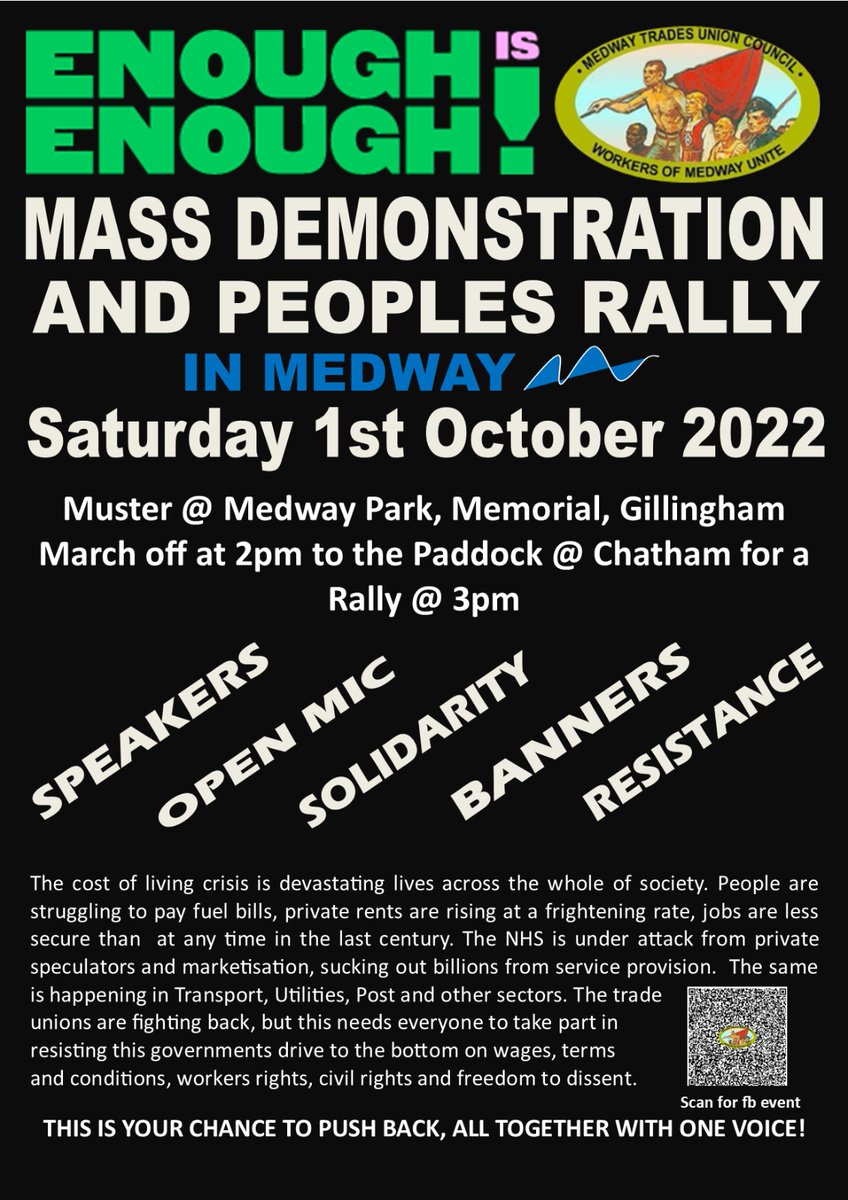 ivoronline22's tweet photo. @Carolin14982031 Already am.
October 1st. 14.00 @ Medway Park, Gillingham, Kent. March to Chatham Rally with speakers. #pushingBack #EnoughlsEnough https://t.co/5rPwvLfaIO