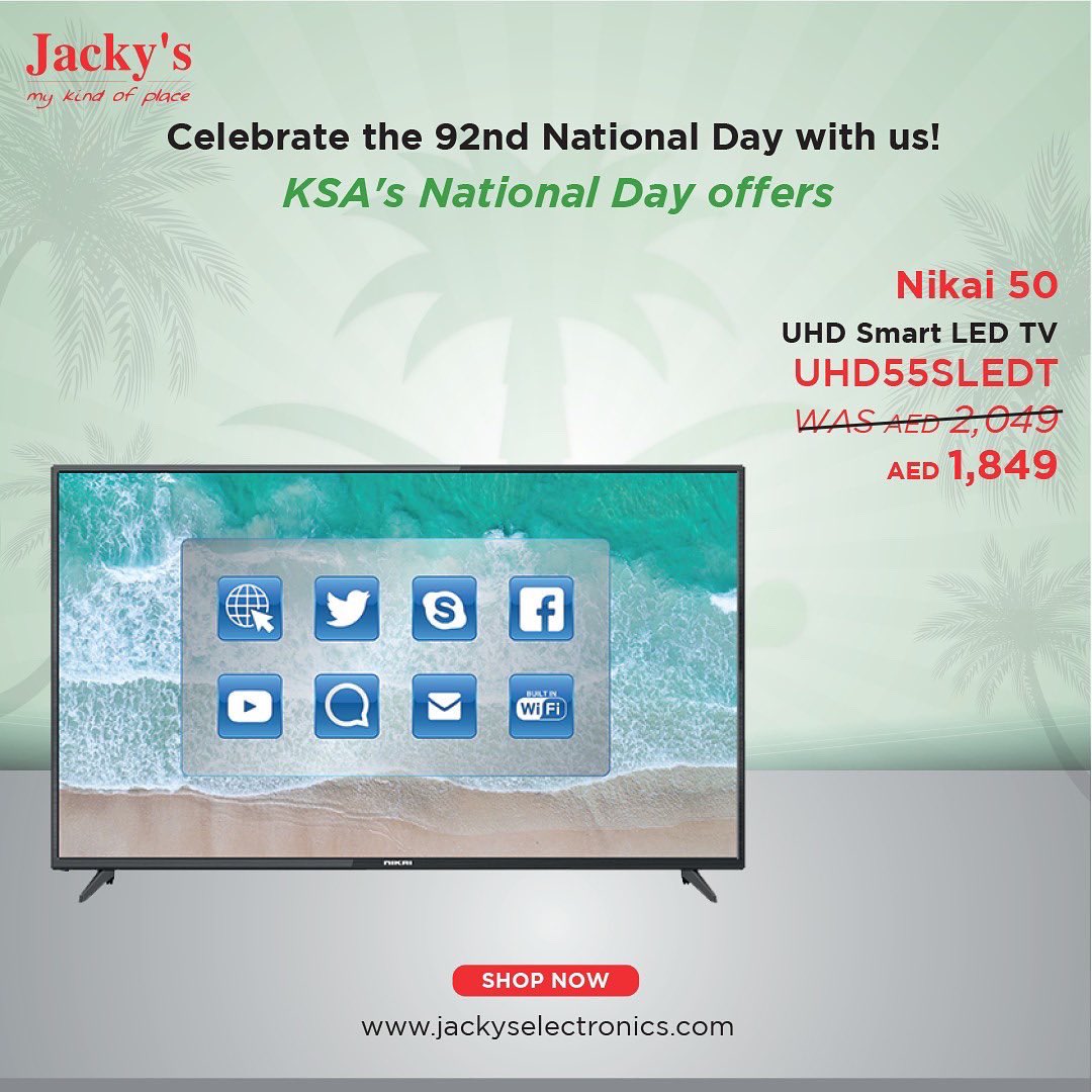 jackysuae's tweet photo. Celebrate the 92nd KSA national day with us! 

Special offer for the Saudi National Day are available at Jacky’s! 

Shop Now from:

https://t.co/g497XYPx8y 

#ksa #nationaday #ksanationalday #saudiarabia #jackyselectronics #dubai #uae #electronics #tv #offers https://t.co/dNknQTRJBW