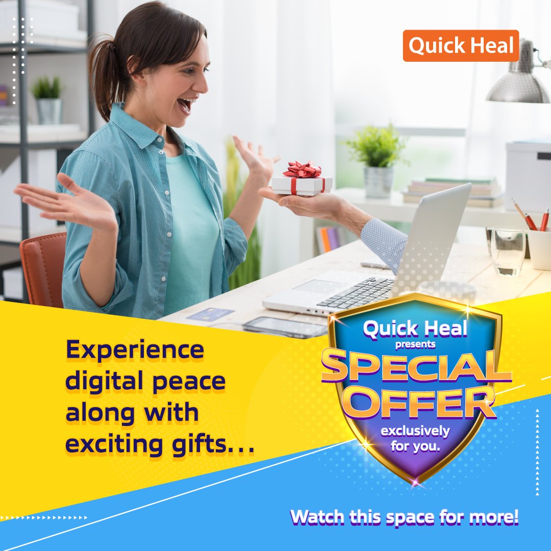 quickheal's tweet photo. Get digital peace along with exclusive gifts. Quick Heal brings a special offer for you!
3 days to go! Stay tuned...
#Quickheal #BigRewards #ExcitingOffers #BigExperience #3DaystoGo https://t.co/SFOcX2mwTz