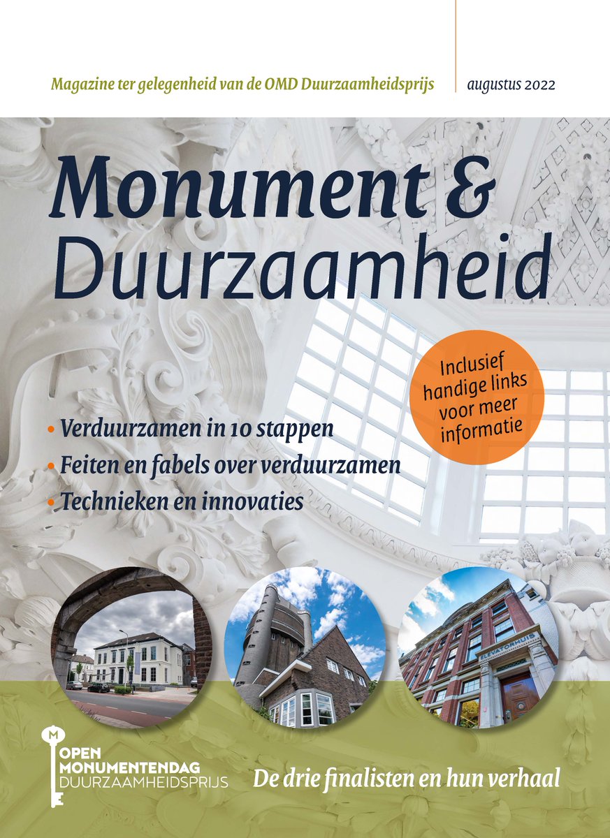 RCE_erfgoed's tweet photo. Magazine Monument &amp; Duurzaamheid, uitgegeven ter gelegenheid van de @Monumentendag 2022, bevat inspirerende voorbeelden, een slim stappenplan, feiten en fabels over verduurzamen, leerzame vaktermen en handige links. Nu in PDF >> 
https://t.co/nVJeliAJXg #duurzaam #erfgoed https://t.co/QJQrvRS23E