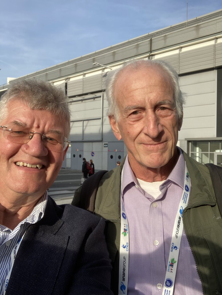 cpl43uk's tweet photo. Two visiting Professors @LeicesterAlumni @uniofleicester meet @IACParis2022 #IACParis2022 but only one has been off this planet👏👍 Shuttle astronaut Prof #JeffHoffman. However Jeff did service the mission i worked on @HubbleTelescope #reflectedglory 😉 @MartinABarstow https://t.co/nIuCldOYJ5