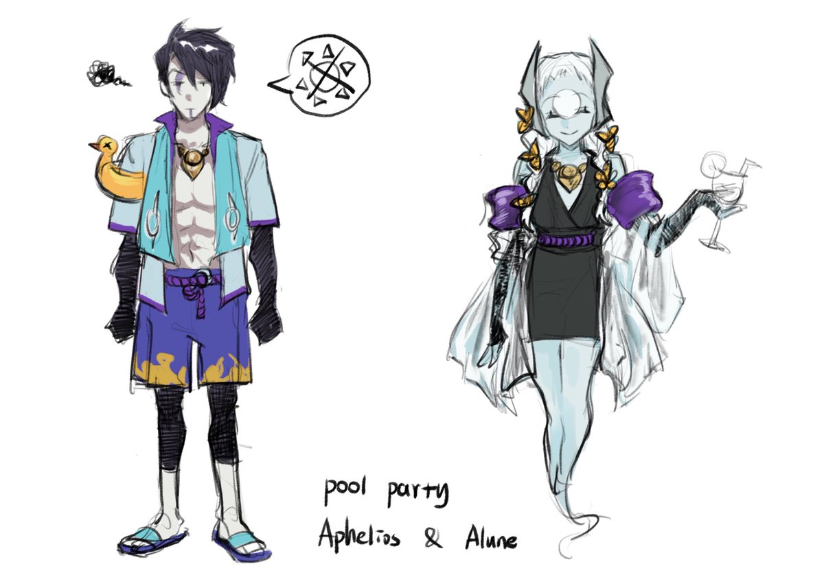 #LeagueOfLegendsFanArt 
pool parties
drafted probably 3 months ago.