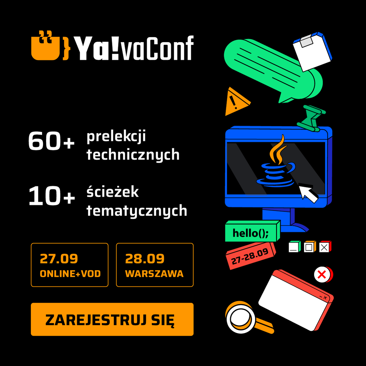 WatWcy's tweet photo. Już 🌐 27.09 online i 🏢 28.09 w Warszawie kolejna edycja #YavaConf – konferencji poświęconej technologiom ze stacku Java, nie tylko dla deweloperów. Dołącz i posłuchaj praktycznych prezentacji.
Więcej informacji: https://t.co/qkpOXp0DSA https://t.co/CL8noruQOZ