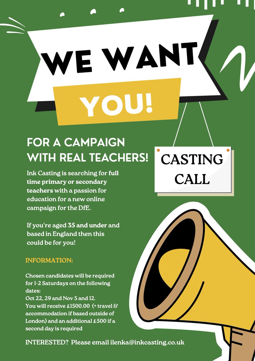 Casting call out - looking for real teachers in the UK for an amazing campaign. Please share! #edutwitter #ukteachers @ukteachersforum @wallaceisabella @headteacherschat