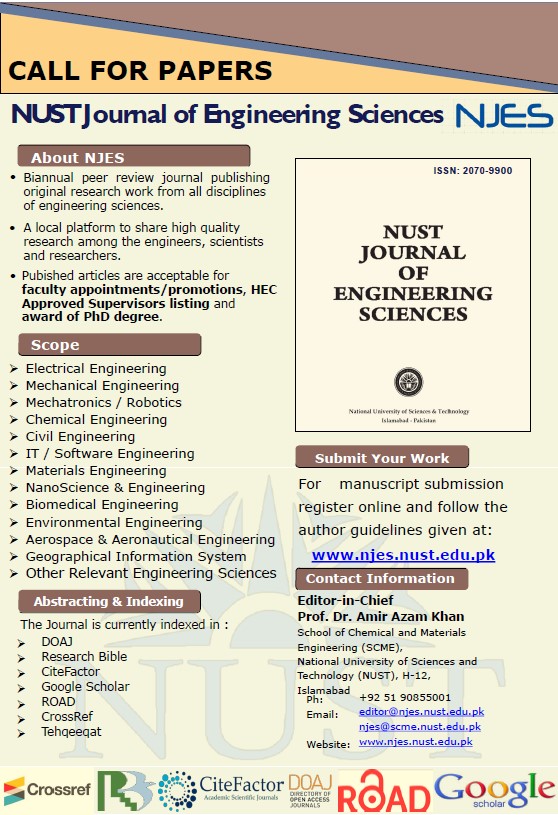 NJES_Official's tweet photo. CALL FOR PAPERS!
#NUST Journal of Engineering Sciences #NJES, an open access, peer-reviewed &amp; DOAJ indexed journal, is accepting submissions for engineering sciences research papers. Vol 15, issue 2 (2022). 

For submissions: https://t.co/N3XGDNAERQ https://t.co/ojdkmXBSZW https://t.co/HwN2CqyxwU