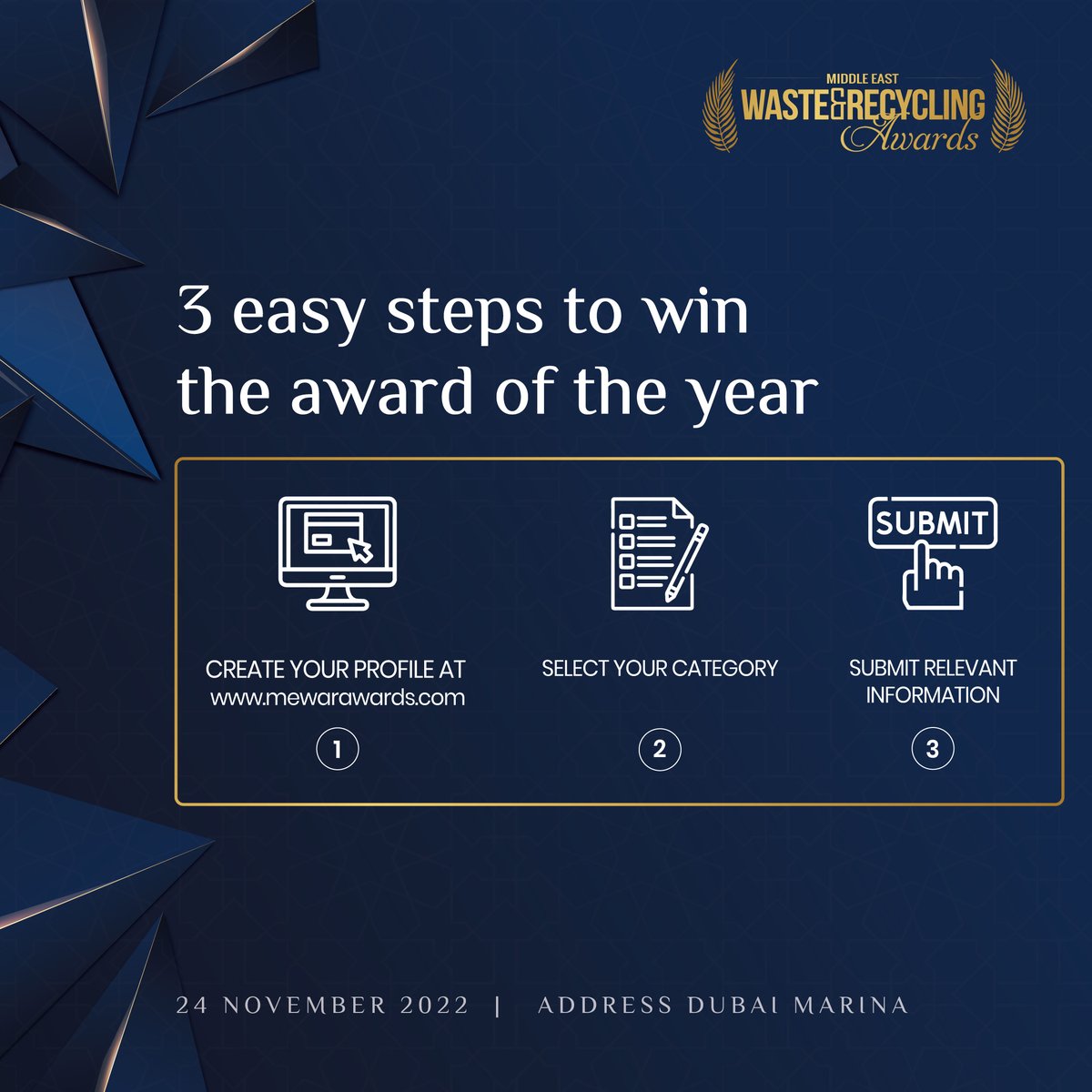 Time is running out to nominate for the #MEWAR Awards!

Here's how to nominate in 3 easy steps!
Visit: bit.ly/3B2mZ6D

#wastemanagement #award #success #entrepreneurs #electrical #environmental #recycling #personality #categories #circulareconomy #sustainable