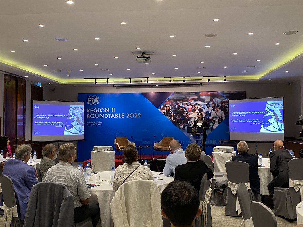 fia's tweet photo. At the #FIARegionIIRoundtable2022, FIA #SustainableMobility Manager @asukaito_ discussed #decarbonisation trends &amp; opportunities in Asia-Pacific. She also presented the FIA Environmental Strategy, the tools available to FIA Clubs &amp; the new FIA President’s Award for Climate Action https://t.co/UBLEJuYqCR