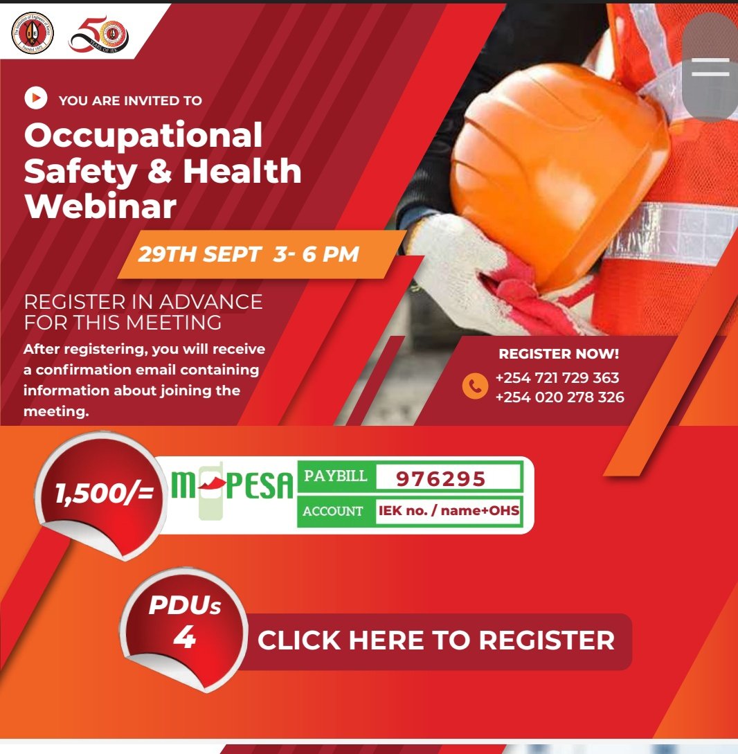 TheIEK's tweet photo. The occupational safety and health webinar will be held on 29th September 2022 from 3-6pm. To register:
https://t.co/mnDCMsbVD2 https://t.co/rlrwhbNyGT