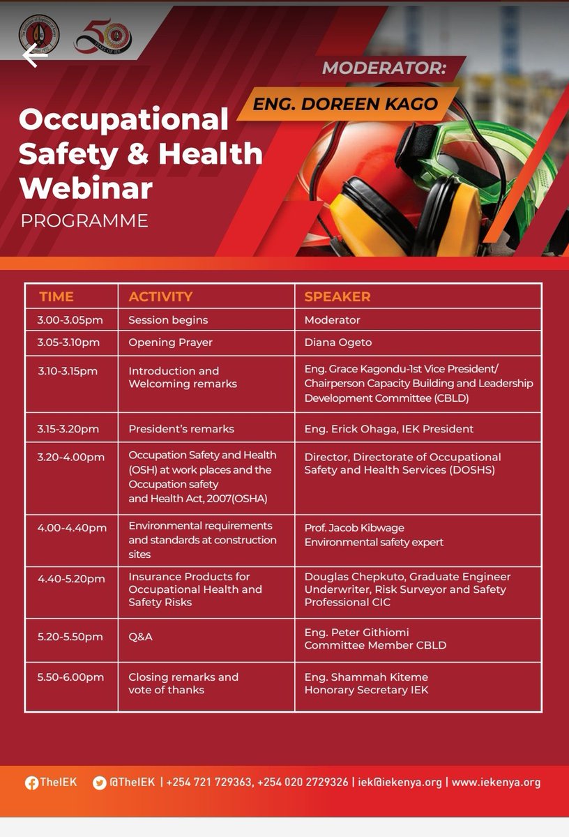 TheIEK's tweet photo. The occupational safety and health webinar will be held on 29th September 2022 from 3-6pm. To register:
https://t.co/mnDCMsbVD2 https://t.co/rlrwhbNyGT