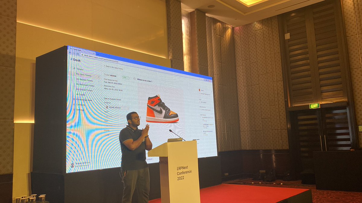 UmairsTWT's tweet photo. FrappeDesk has paved the way for UX driven development at #frappe. 

@KamalJohnson12 and @harshit_30 presenting customer desk, agent view, building Knowledge Base &amp; canned responses.

#erpnextconf https://t.co/3ucNKHHwXU
