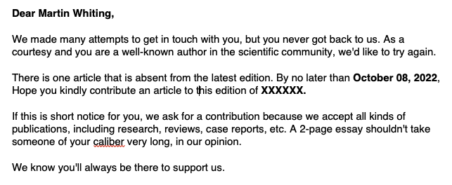 lizard_lab's tweet image. You gotta love these messages - makes one feel wanted! #predatoryjournal