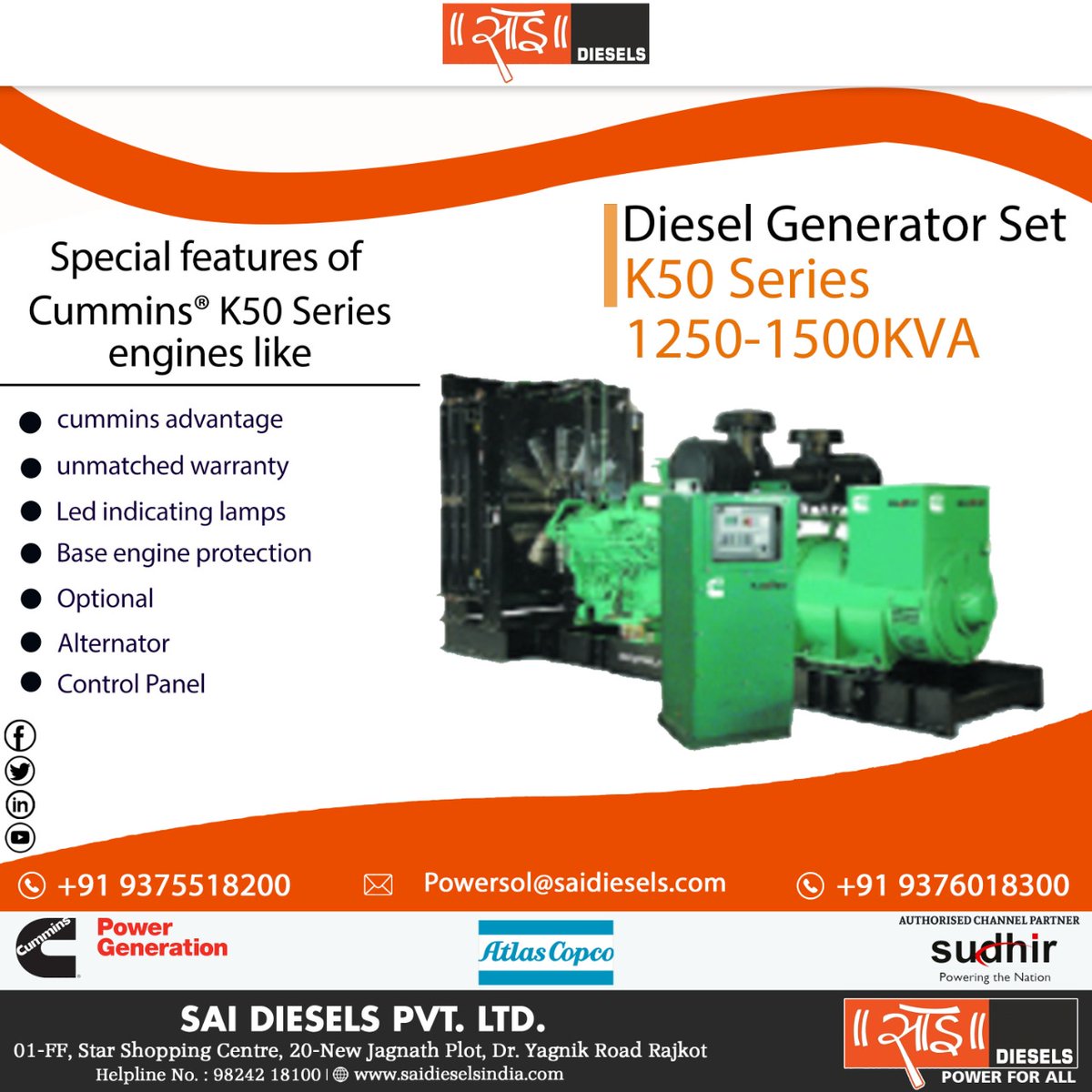 DieselsSai's tweet photo. Best Generator For you

#saidiesels #saidieselspvtltd #powergeneration #atlascopco #atlascopcogroup #sudhirpoweringthenation #generator #genset #dieselgeneratorset #diesel #electricity #alternator #cummins #cumminspower #YAGNIKROAD #rajkot #Gujrat https://t.co/hPb8JX2U5N