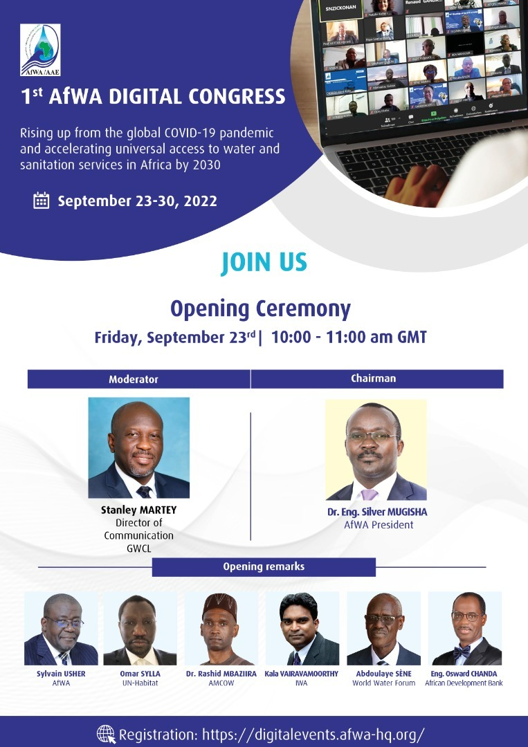 IWAHQ's tweet photo. Join the 1st @AfWA_AAE #DigitalCongress starting today! @KVairavamoorthy will provide opening remarks on rising up from #covid19 & accelerating access to #WASH.
23 September 10:00-11:00 GMT | Join online: https://t.co/AJTsNSHpOb https://t.co/xUKL3HHisH