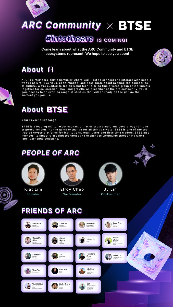 BTSE_Official's tweet photo. #IntoTheARC is coming soon! Learn more about our wonderful partners @arcthecommunity 🌎

We'll be doing an exciting giveaway to our BTSE fans as well. Be on the lookout 👀

#TOKEN2049 #Singapore #BTSE https://t.co/POb17twX35