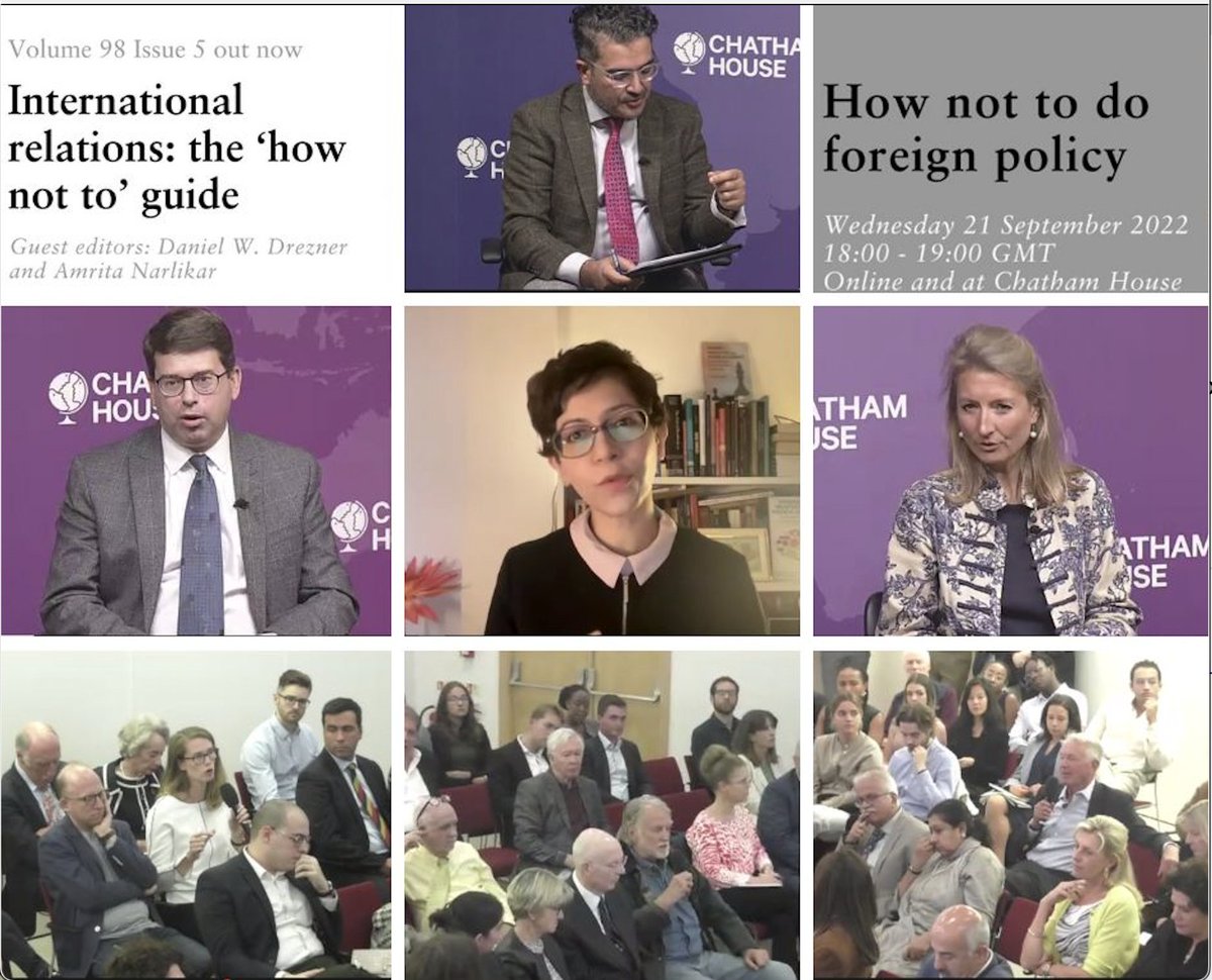 AmritaNarlikar's tweet image. 1/ Launch of our @IAJournal_CH centenary special issue where we talked #IR #policyfailures #policyadvice #academichubris #LOTR #ents &amp;amp; more! Recording to follow, courtesy @Thomas_Chapell @ChathamHouse.  Have a look at Intro to #Guide by @dandrezner &amp;amp; me:academic.oup.com/ia/article/98/…