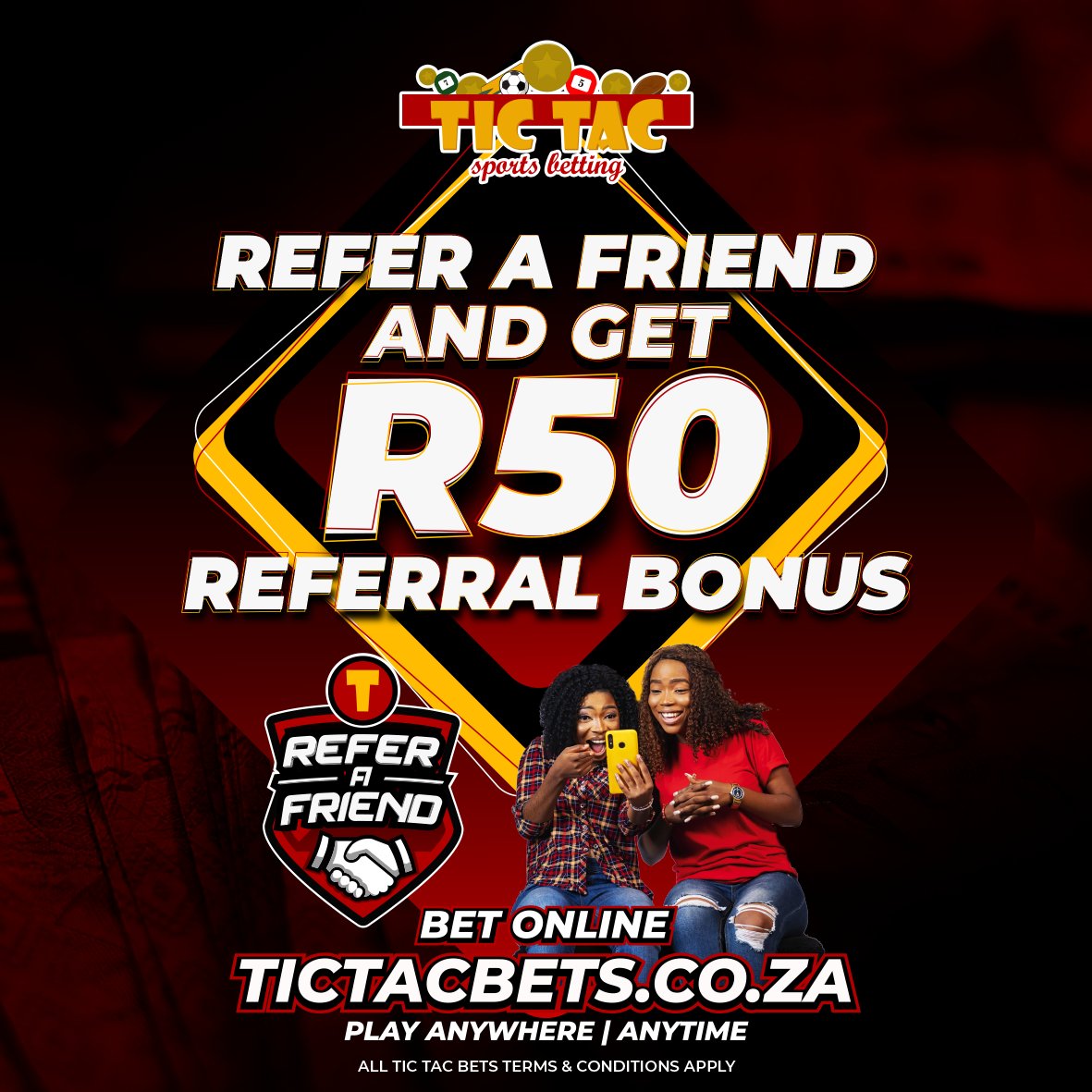 Tic Tac Bets on X: Refer A Friend Get A R50 Bonus The More Friends  Recruited - The More Bonuses You Receive. Get More Info On Our Website    / X