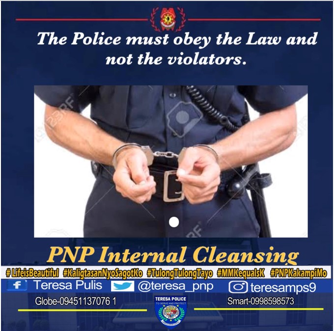 teresa_pnp's tweet photo. #PNPInternalCleansingProgram
#LifeIsBeautiful
#KaligtasanNyoSagotKo
#TulongTulongTayo
#MKKequalsK
#PNPKakampiMo
#WeServeAndProtect
#TeamPNP
#TeamCALABARZON
#teameffort https://t.co/oDrSAyk5oO