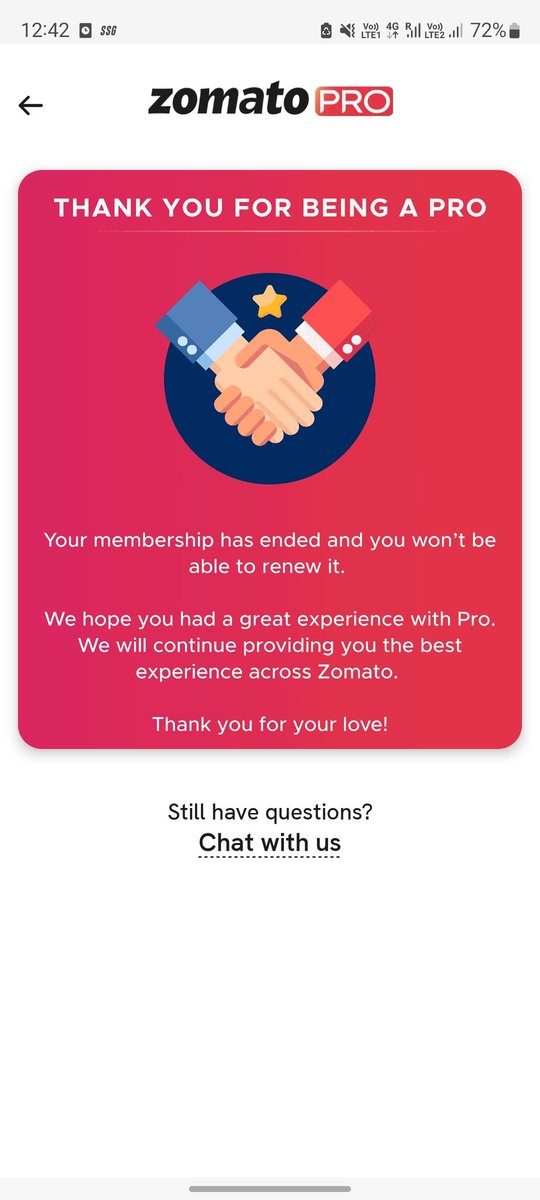 arpanbhatt1's tweet photo. If you use the Zomato pro they won't allow you to renew. Zomato pro is for members who doesnt use it much #zomato #zomatoacontroversy #boycottzomato https://t.co/7Cf92HUp1e